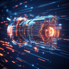 Wall Mural - futuristic digital lens flare in motion on dark background