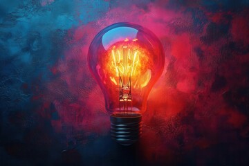 Wall Mural - a luminous light bulb radiating vibrant colors against a textured canvas, showcasing the concept of ideas and creativity in a dynamic way