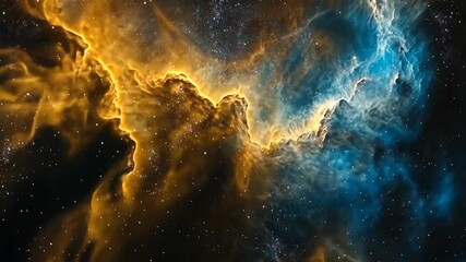 Wall Mural - Golden and blue nebulae collide in a breathtaking cosmic dance