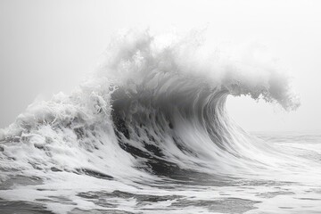 Wall Mural - a solitary sea wave crashes with powerful intensity against a stark white backdrop, capturing the es