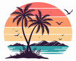 © Vector Craft - Beach Illustrations, Tropical Sunset with Palm Trees, Beach Paradise Vector Illustration, Sunset Island with Palms and Birds, Sunset Over the Ocean with Palms, Peaceful Beach Sunset Scene