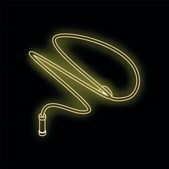 Wall Mural - Neon yellow jump rope glowing on black background, fitness and healthy lifestyle concept