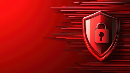 Glossy red security shield featuring an open lock and hidden password line sleek design representing online privacy risks