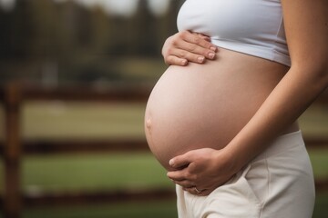 Pregnant woman lovingly holding her belly