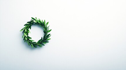 Wall Mural - Green Olive Leaf Wreath on White Background