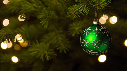 Wall Mural - green christmas ball on tree