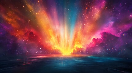 Wall Mural - Colorful Cosmic Explosion Over a Dark Ocean