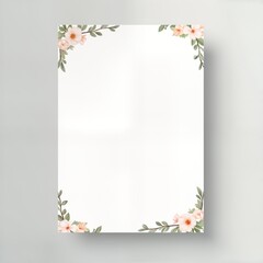 Blank funeral flyer mockup features peach flowers. Floral corners frame white paper. Soft shadows on grey background. Perfect template design. Print ready. Customizable. Funeral home needs.