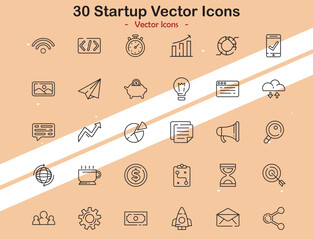 Icons illustrating startup concepts growth and entrepreneurship in vector style