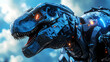 © Thiago - Futuristic dinosaur robot character digital realm 3d model sci-fi environment close-up view innovation concept. Futuristic Robot Realm. Illustration