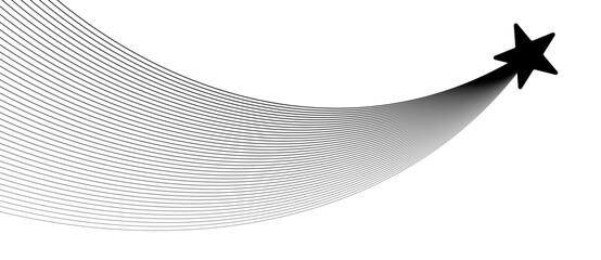 Leinwandbilder - Black wave dynamic lines with star on white background. Falling star concept.