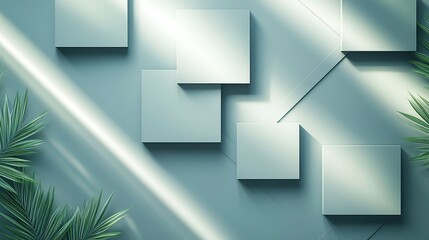 Wall Mural - geometric shapes with greenery and light effects