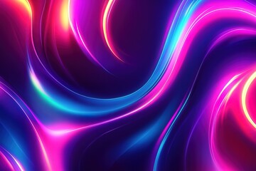 Wall Mural - abstract neon waves with vibrant blue and pink colors