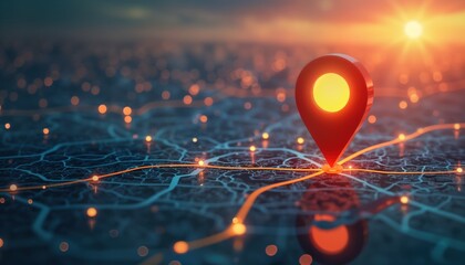 Fototapete - GPS map pointer on city road network. Route navigation symbol. Global positioning system concept. Travel direction pin. Location marker. Modern tech. Journey tourism. Trip destination. Find place.