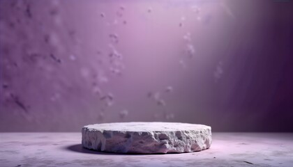 Aufkleber - Empty stone podium on purple background. Product display platform. Minimalist scene. Natural rock texture. Cosmetic presentation. Blank pedestal. Modern design. Fashion showcase. Beauty product