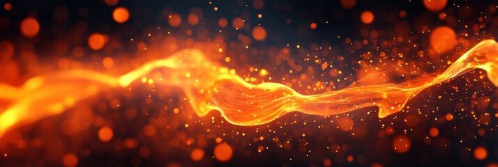 Poster - Abstract representation of flowing orange energy with sparkles against a dark background.