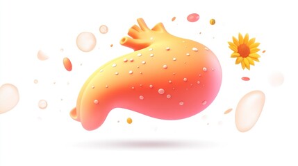 Poster - A stylized, colorful representation of a stomach with floating elements and a flower.