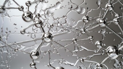 Fototapete - A close-up view of interconnected molecules with a reflective surface, emphasizing scientific structure.