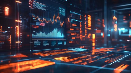 Aufkleber - Futuristic digital interface displaying data analytics and graphs.