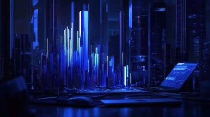 Aufkleber - A futuristic workspace with glowing data visualizations and a high-tech atmosphere.