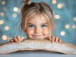 © Pichitpon - A child with a ponytail excitedly connecting wooden blocks to form a bridge on a pristine white table