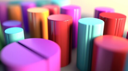 Poster - A colorful arrangement of cylindrical shapes, showcasing vibrant colors and geometric forms.