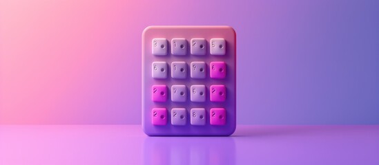 3D rendering of a purple calculator with pink buttons on a pink and purple gradient background.
