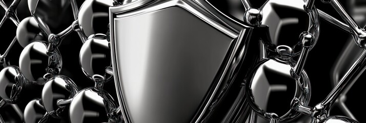 Leinwandbilder - A glossy black shield surrounded by metallic spheres, symbolizing protection and strength.