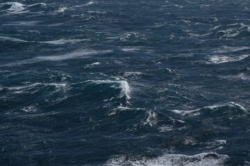 Wall Mural - dark ocean waves with white foam creating dynamic seascape. turbulent water reflects sense of power 