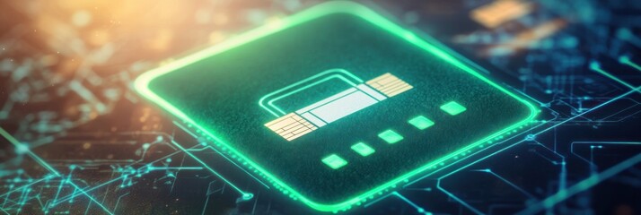 Aufkleber - A digital representation of a secure chip symbolizing cybersecurity and technology.
