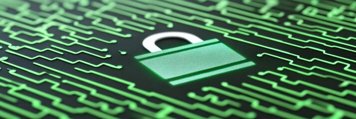 Poster - A digital padlock icon on a circuit-like background, symbolizing cybersecurity and protection.