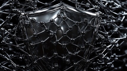 Leinwandbilder - A stylized black shield surrounded by a network of interconnected spheres.
