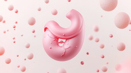 Poster - Abstract representation of a stomach surrounded by floating particles, symbolizing digestion.