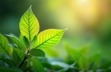 Wall Mural - bright green leaves sunlight. rich foliage garden. spring summer nature background. eco wallpaper. p