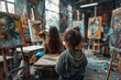 © Yuliia - Kids create colorful art on easels in a vibrant, creative studio