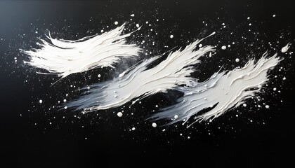 Poster - Abstract art white brush strokes on black. White paint texture background. Modern design element. Graphic banner. Creative illustration. Minimalist backdrop. Perfect for website design. Trendy