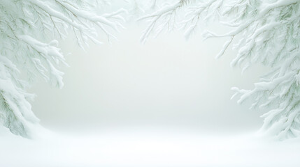 Naklejka na meble A serene winter landscape with snow-covered trees and a soft, misty background