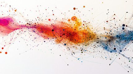 Vibrant particle flow visualizing intricate data connections and communication in a dynamic network