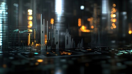 Aufkleber - Abstract digital landscape with graphs and glowing elements, symbolizing data analysis.