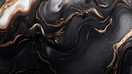 Abstract fluid art marble flowing pattern with modern black, white and gold metallic gradient color background