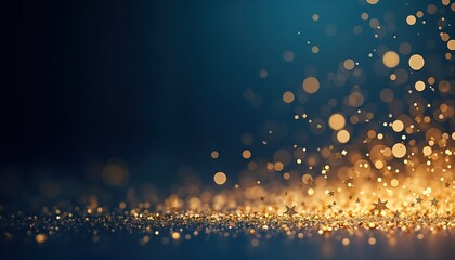 Wall Mural - abstract blue gold glitter background. golden bokeh lights shine. holiday party backdrop. magic spar