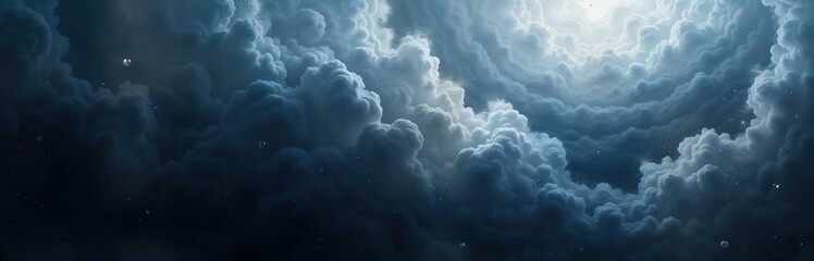 Wall Mural - Dark blue sky water droplets white clouds. Abstract texture background smoke motion. Blue effect art fantasy black splash. Wallpaper energy wave space fractal fog. Cloud water storm dark spray power