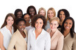 © Mary - Group of smiling interracial businesswomen in suits on transparent background. Group of businesswomen attract each other. Rich women. Business leader. Startup boss. Isolated image. PNG cutout.