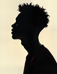 Poster - Man profile silhouette. Dark skin male person. Head and shoulders. Stylish short hair. Simple background. Studio shot. Fashion model. Portrait. Human face. Black guy.