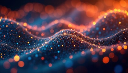 Fototapete - Abstract blue digital tech background. Particle wave flow. Dynamic glowing energy. Futuristic space network. Modern 3D design. Data visualization. Innovation concept. Communication banner. Business