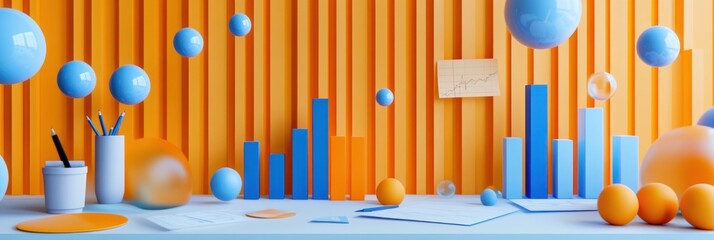 Aufkleber - A colorful workspace with geometric shapes and graphs, emphasizing creativity and design.