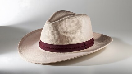 Elegant Beige Panama Hat with Maroon Band