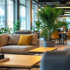 Wall Mural - Modern office with couch, table, and plant.