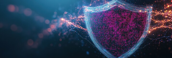 Aufkleber - A digital shield symbolizing cybersecurity with glowing particles and abstract lines.