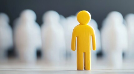 Standing Out: A yellow figure stands alone, a symbol of individuality and unique perspective against a backdrop of blurred white figures. This image speaks to the power of being different.